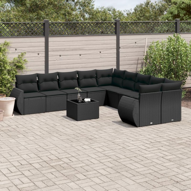 vidaXL Set de sofás de jardín 11 pzas y cojines ratán sintético negro vidaXL Set de sofás de jardín 11 pzas y cojines ratán sintético negro