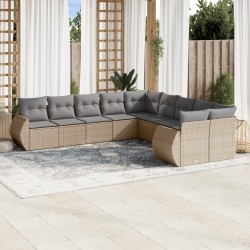 vidaXL Juego de sofás jardín con cojines beige 10 pzas ratán sintético