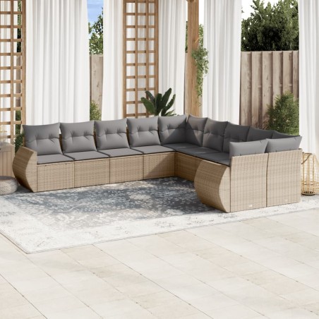 vidaXL Juego de sofás jardín con cojines beige 10 pzas ratán sintético