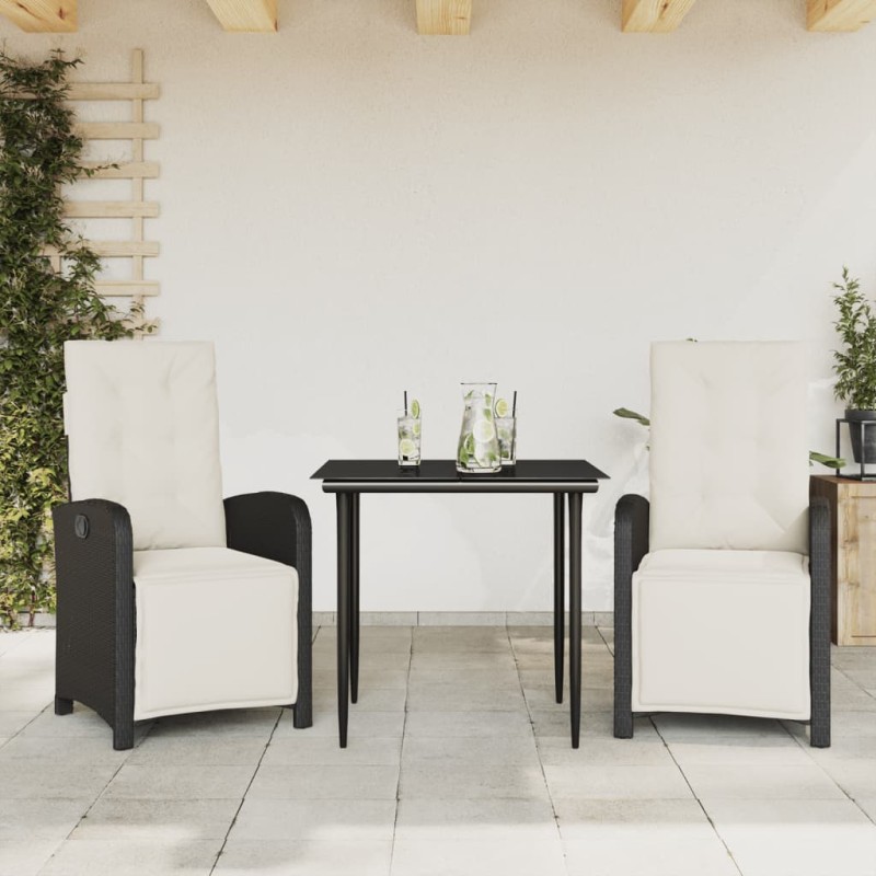 vidaXL Mesita y sillas con cojines 3 piezas ratán sintético negro vidaXL Mesita y sillas con cojines 3 piezas ratán sintético negro