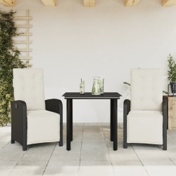 vidaXL Mesita y sillas con cojines 3 piezas ratán sintético negro