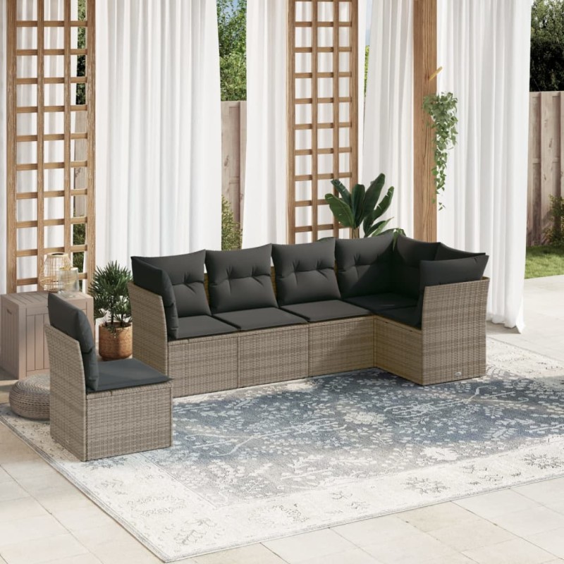 vidaXL Set de muebles de jardín 6 pzas y cojines ratán sintético gris vidaXL Set de muebles de jardín 6 pzas y cojines ratán sintético gris
