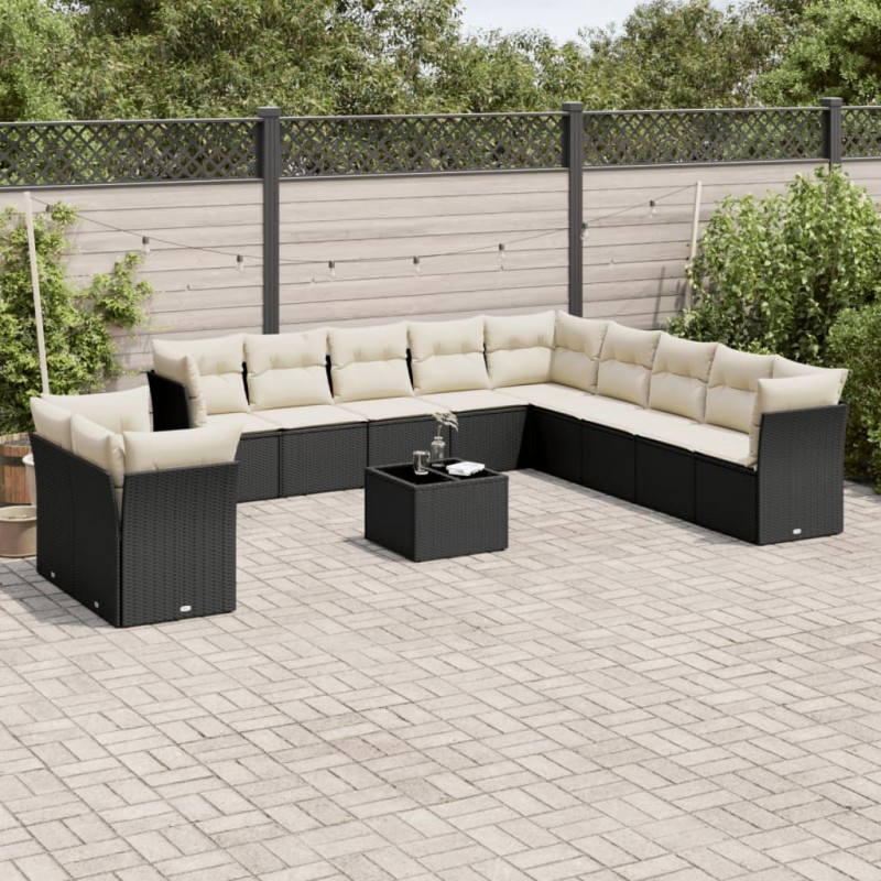vidaXL Set de sofás de jardín 12 piezas cojines ratán sintético negro vidaXL Set de sofás de jardín 12 piezas cojines ratán sintético negro