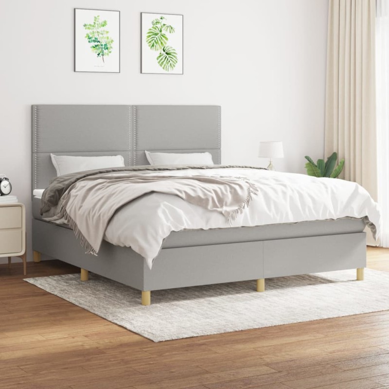 vidaXL Cama box spring con colchón tela gris claro 180x200 cm vidaXL Cama box spring con colchón tela gris claro 180x200 cm