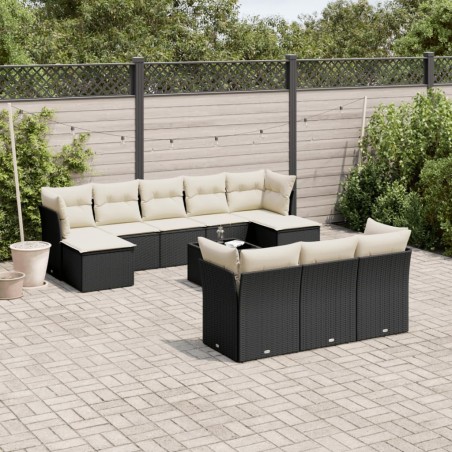 vidaXL Set de sofás de jardín 11 pzas y cojines ratán sintético negro