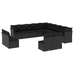 vidaXL Set de sofás de jardín y cojines 13 pzas ratán sintético negro