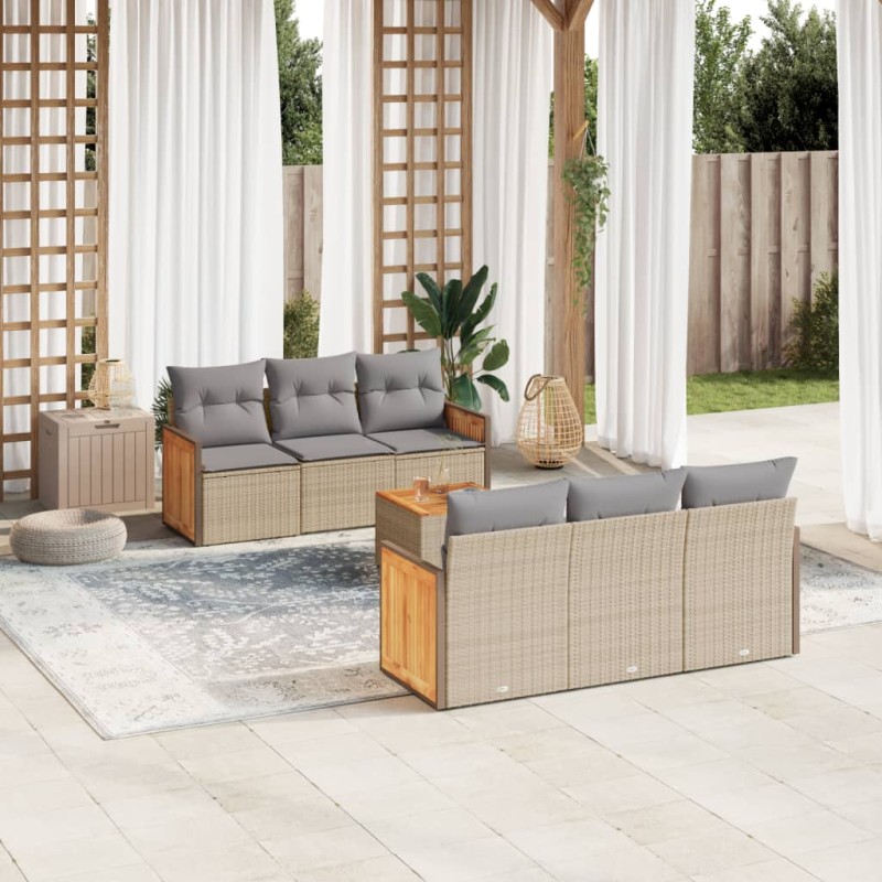 vidaXL Set sofás de jardín 7 piezas y cojines ratán sintético beige vidaXL Set sofás de jardín 7 piezas y cojines ratán sintético beige