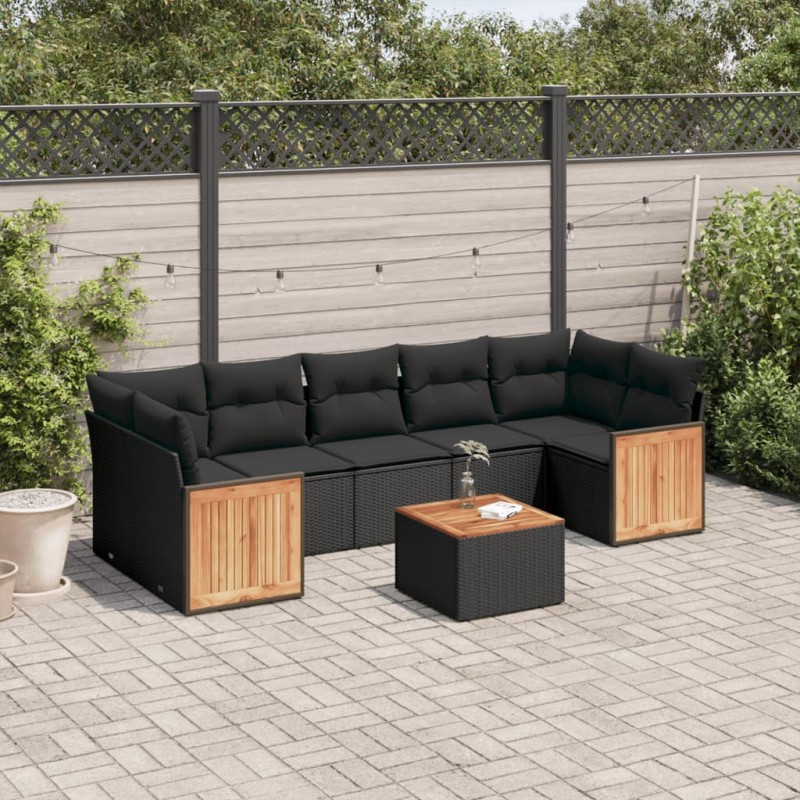 vidaXL Set de sofás de jardín 8 piezas y cojines ratán sintético negro vidaXL Set de sofás de jardín 8 piezas y cojines ratán sintético negro