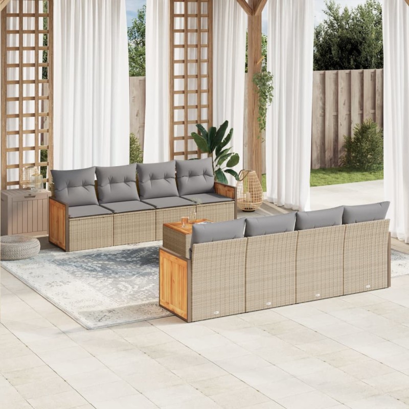 vidaXL Set de sofás de jardín 9 pzas con cojines ratán sintético beige vidaXL Set de sofás de jardín 9 pzas con cojines ratán sintético beige