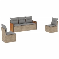 vidaXL Juego de sofás jardín con cojines 5 pzas ratán sintético beige