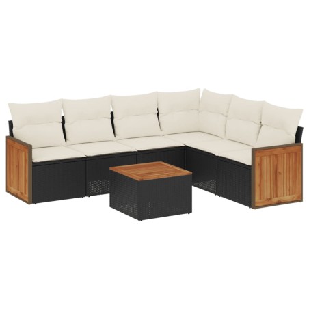 vidaXL Set de comedor de jardín 7 pzas y cojines ratán sintético negro