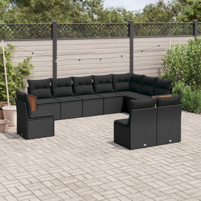 vidaXL Set de sofás de jardín 10 pzas cojines ratán sintético negro vidaXL Set de sofás de jardín 10 pzas cojines ratán sintético negro