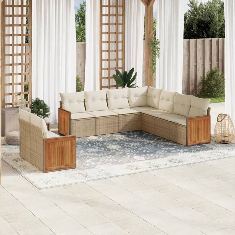 vidaXL Set de sofás de jardín 9 pzas con cojines ratán sintético beige vidaXL Set de sofás de jardín 9 pzas con cojines ratán sintético beige
