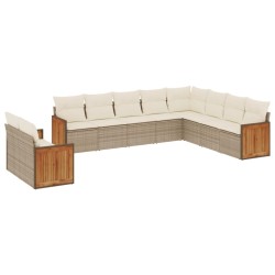 vidaXL Juego de sofás jardín con cojines beige 10 pzas ratán sintético