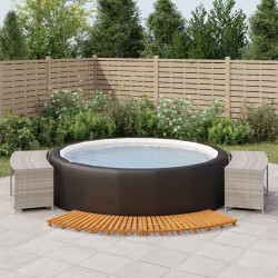vidaXL Borde bañera hidromasaje madera acacia y ratán sintético gris 