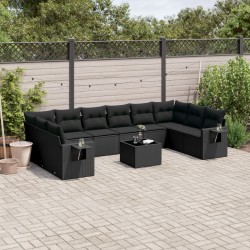 vidaXL Set de sofás de jardín 11 pzas y cojines ratán sintético negro