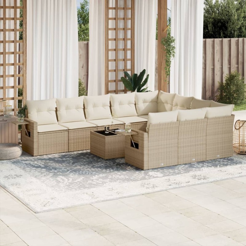 vidaXL Set de sofás de jardín 11pzas con cojines ratán sintético beige vidaXL Set de sofás de jardín 11pzas con cojines ratán sintético beige