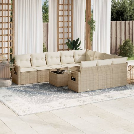 vidaXL Set de sofás de jardín 11pzas con cojines ratán sintético beige