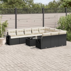 vidaXL Set de sofás de jardín 11 pzas y cojines ratán sintético negro