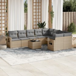 vidaXL Juego de sofás jardín con cojines beige 10 pzas ratán sintético