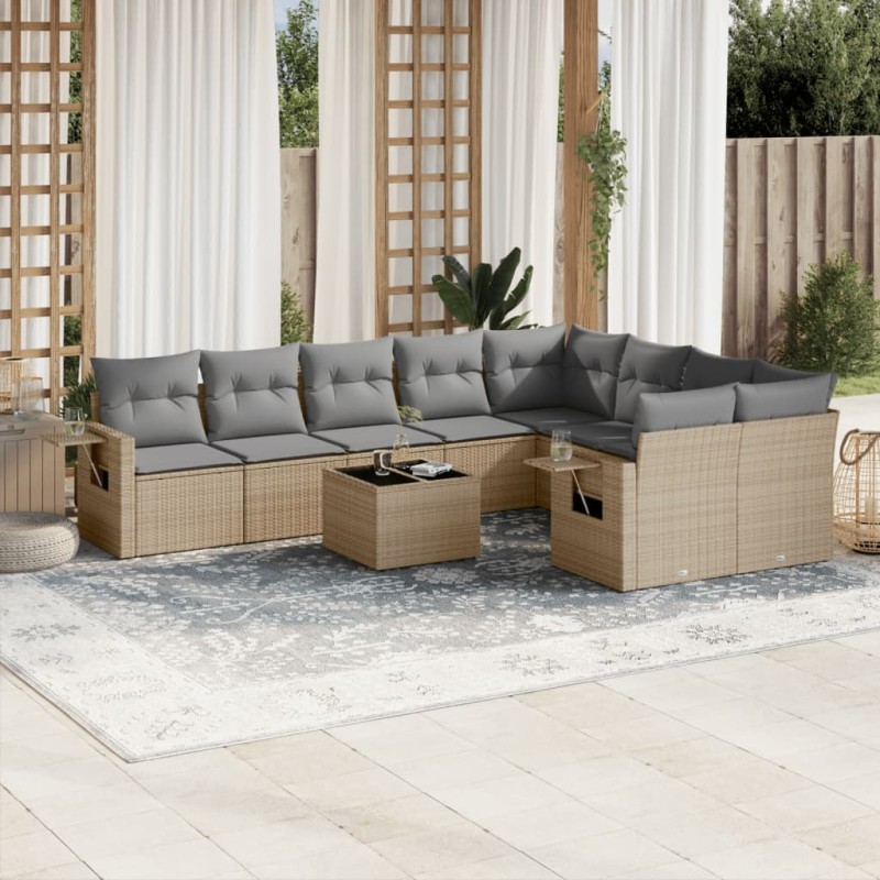 vidaXL Juego de sofás jardín con cojines beige 10 pzas ratán sintético vidaXL Juego de sofás jardín con cojines beige 10 pzas ratán sintético