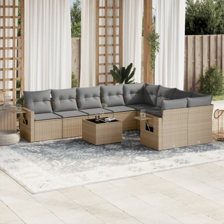 vidaXL Juego de sofás jardín con cojines beige 10 pzas ratán sintético