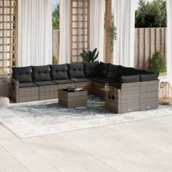 vidaXL Set de sofás de jardín 11 pzas y cojines ratán sintético gris