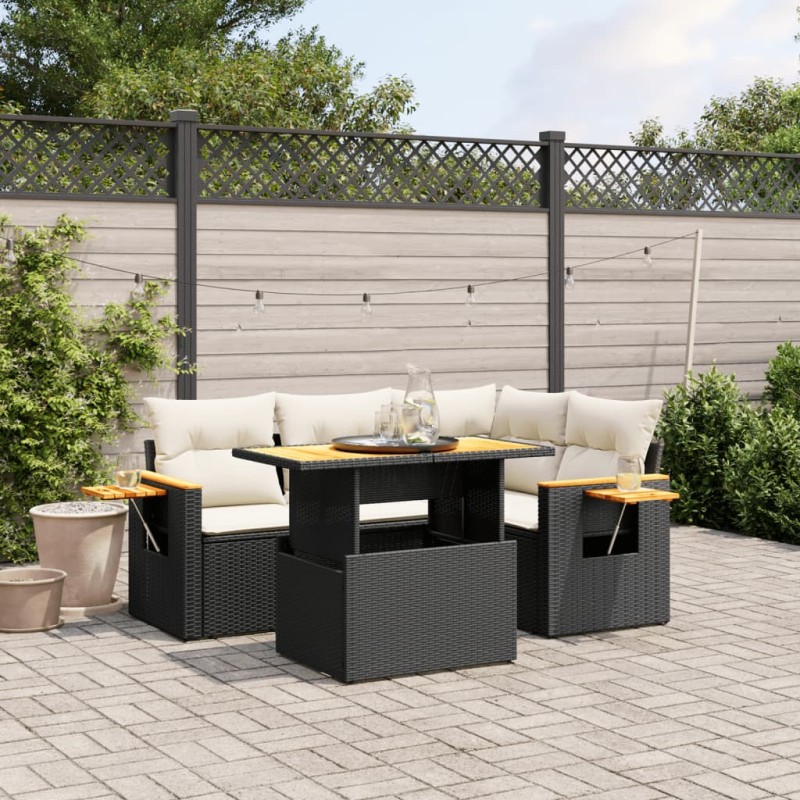 vidaXL Set de muebles de jardín 5 pzas y cojines ratán sintético negro vidaXL Set de muebles de jardín 5 pzas y cojines ratán sintético negro