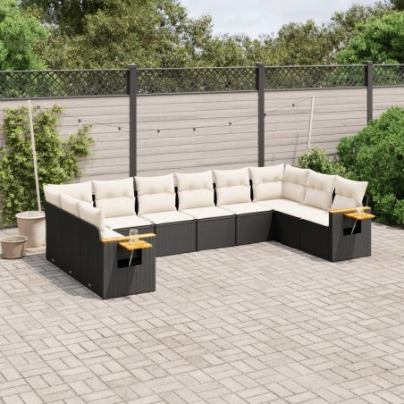 vidaXL Set de sofás de jardín 10 pzas cojines ratán sintético negro