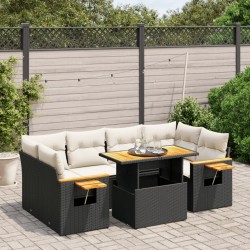 vidaXL Set de comedor de jardín 7 pzas y cojines ratán sintético negro