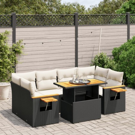 vidaXL Set de comedor de jardín 7 pzas y cojines ratán sintético negro