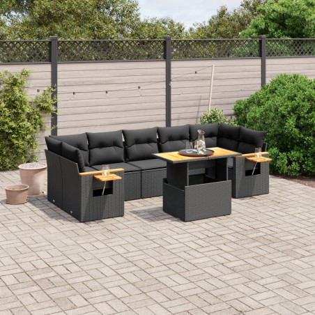 vidaXL Set de sofás de jardín 8 piezas y cojines ratán sintético negro