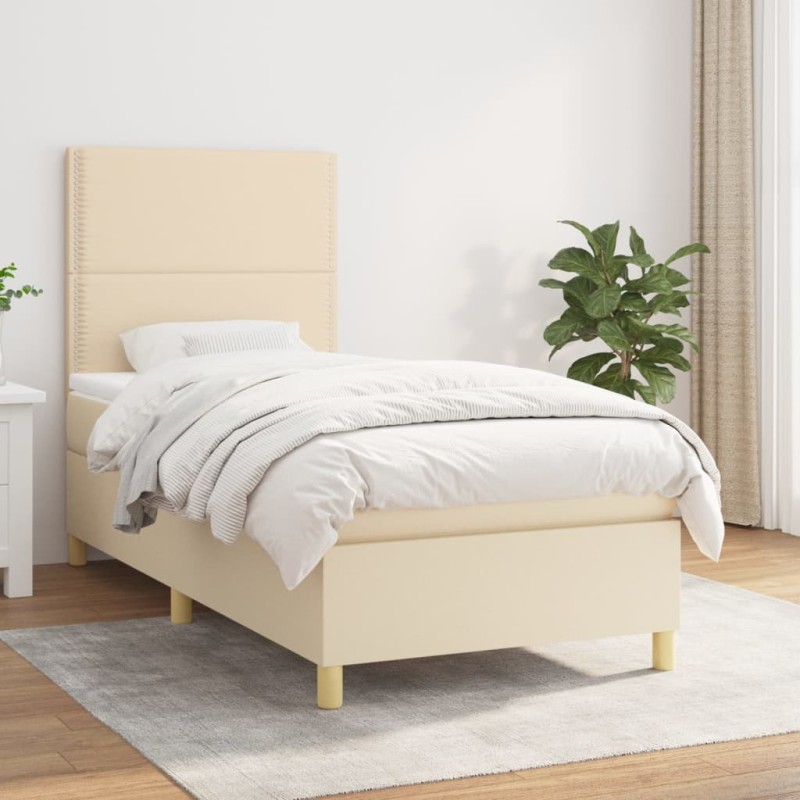 vidaXL Cama box spring con colchón tela color crema 100x200 cm vidaXL Cama box spring con colchón tela color crema 100x200 cm