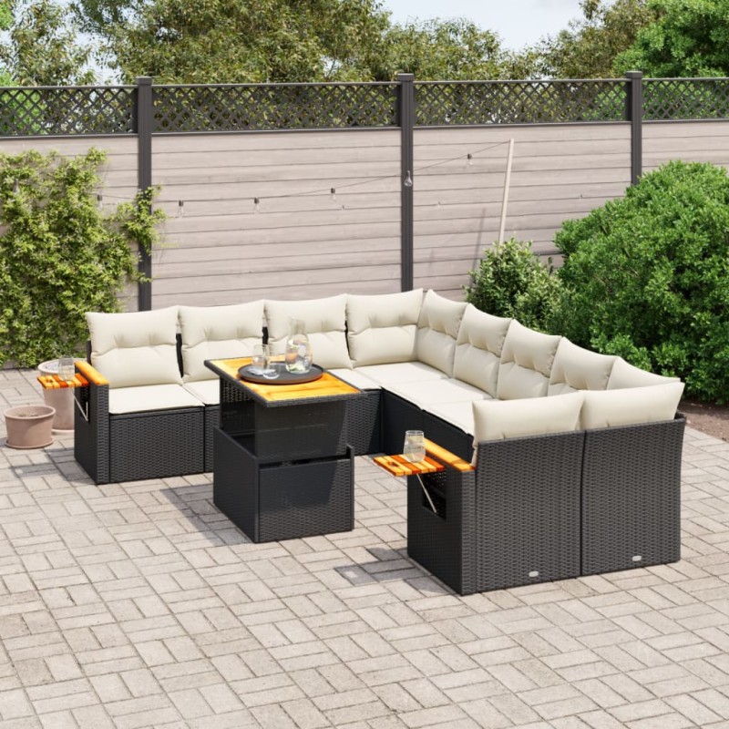 vidaXL Set de sofás de jardín 8 piezas y cojines ratán sintético negro