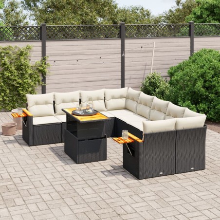 vidaXL Set de sofás de jardín 8 piezas y cojines ratán sintético negro