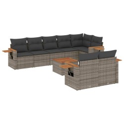 vidaXL Set de muebles de jardín 9 pzas y cojines ratán sintético gris