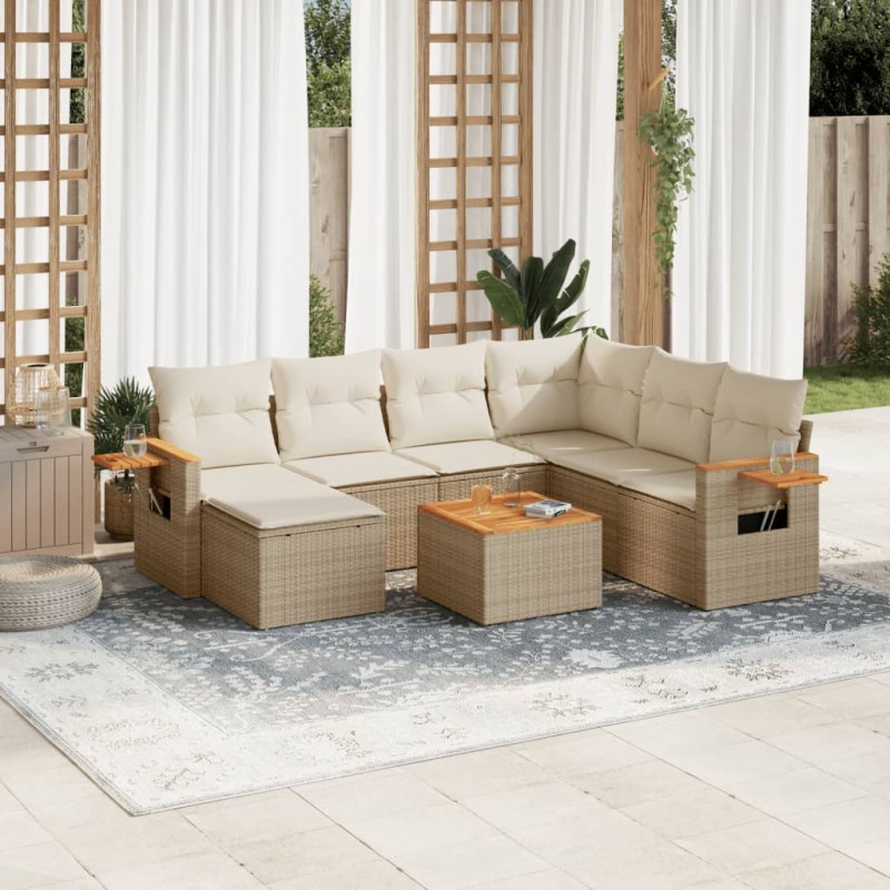 vidaXL Juego de sofás de jardín con cojines beige 8 pzas ratán PE vidaXL Juego de sofás de jardín con cojines beige 8 pzas ratán PE