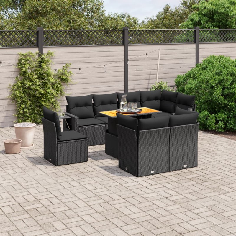 vidaXL Set de sofás de jardín 8 piezas y cojines ratán sintético negro vidaXL Set de sofás de jardín 8 piezas y cojines ratán sintético negro