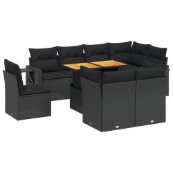 vidaXL Set de sofás de jardín 8 piezas y cojines ratán sintético negro