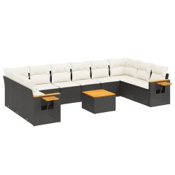 vidaXL Set de sofás de jardín 11 pzas y cojines ratán sintético negro