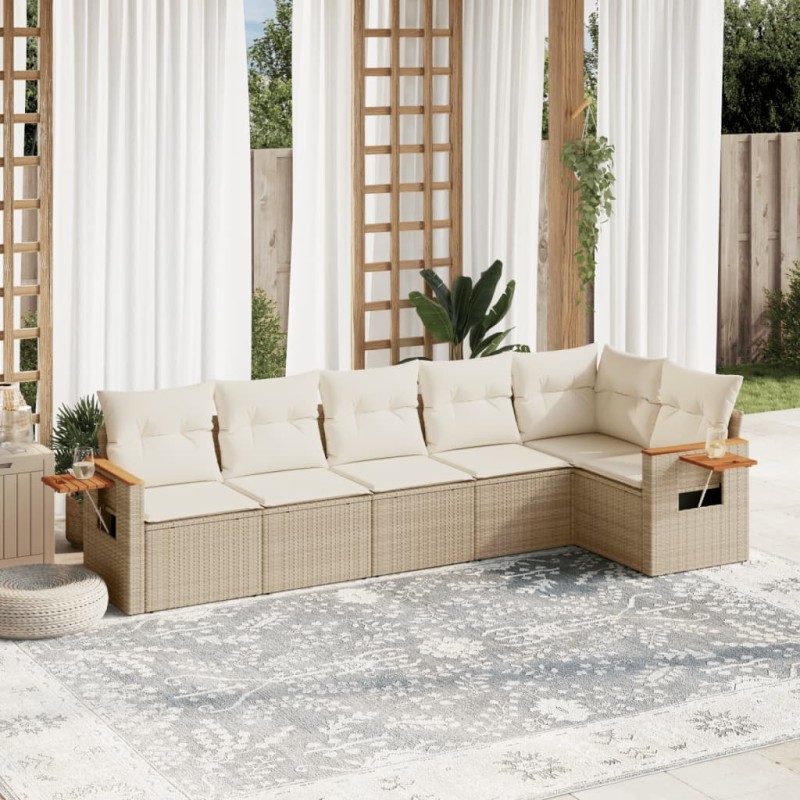 vidaXL Juego de sofás jardín con cojines 6 pzas ratán sintético beige vidaXL Juego de sofás jardín con cojines 6 pzas ratán sintético beige