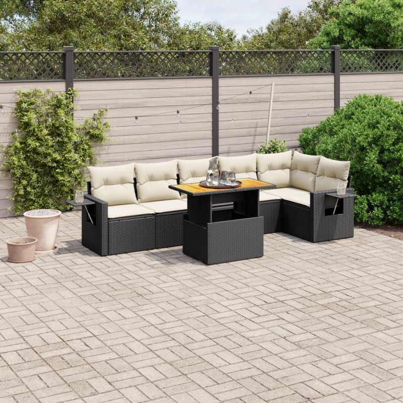 vidaXL Set de comedor de jardín 7 pzas y cojines ratán sintético negro vidaXL Set de comedor de jardín 7 pzas y cojines ratán sintético negro