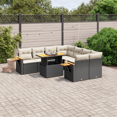 vidaXL Set de sofás de jardín 8 piezas y cojines ratán sintético negro