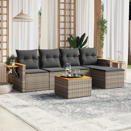 vidaXL Set de muebles de jardín 6 pzas y cojines ratán sintético gris