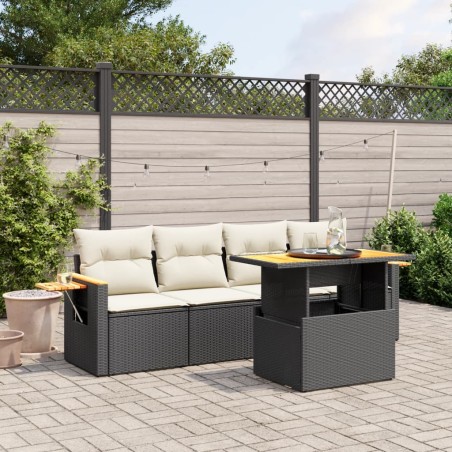 vidaXL Set de muebles de jardín 5 pzas y cojines ratán sintético negro