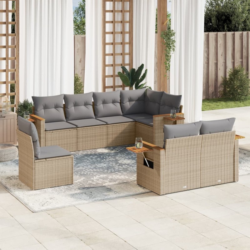 vidaXL Juego de sofás de jardín con cojines beige 8 pzas ratán PE vidaXL Juego de sofás de jardín con cojines beige 8 pzas ratán PE