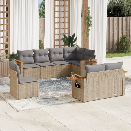 vidaXL Juego de sofás de jardín con cojines beige 8 pzas ratán PE