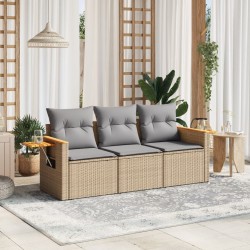 vidaXL Juego de sofás de jardín con cojines beige 3 pzas ratán PE