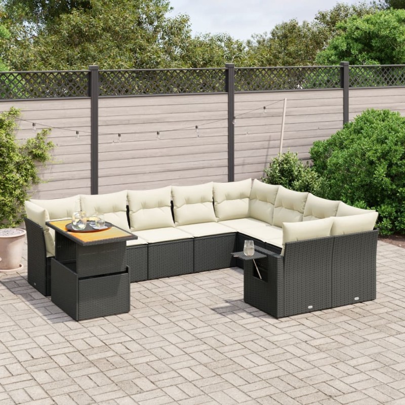 vidaXL Set de sofás de jardín 10 pzas cojines ratán sintético negro vidaXL Set de sofás de jardín 10 pzas cojines ratán sintético negro