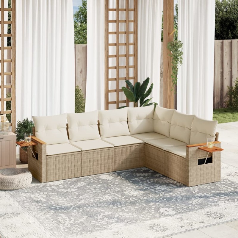 vidaXL Juego de sofás jardín con cojines 6 pzas ratán sintético beige vidaXL Juego de sofás jardín con cojines 6 pzas ratán sintético beige